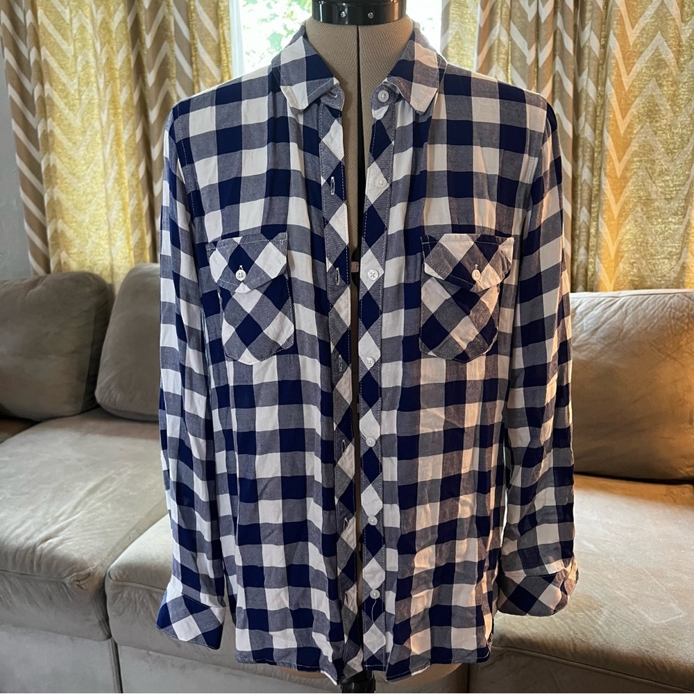 Maison Jules blue checked long-sleeve button down